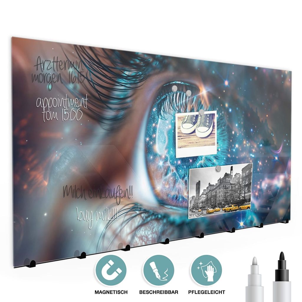 Wandgarderobe mit Magnetwand & Memoboard aus Glas Galaktisches Auge