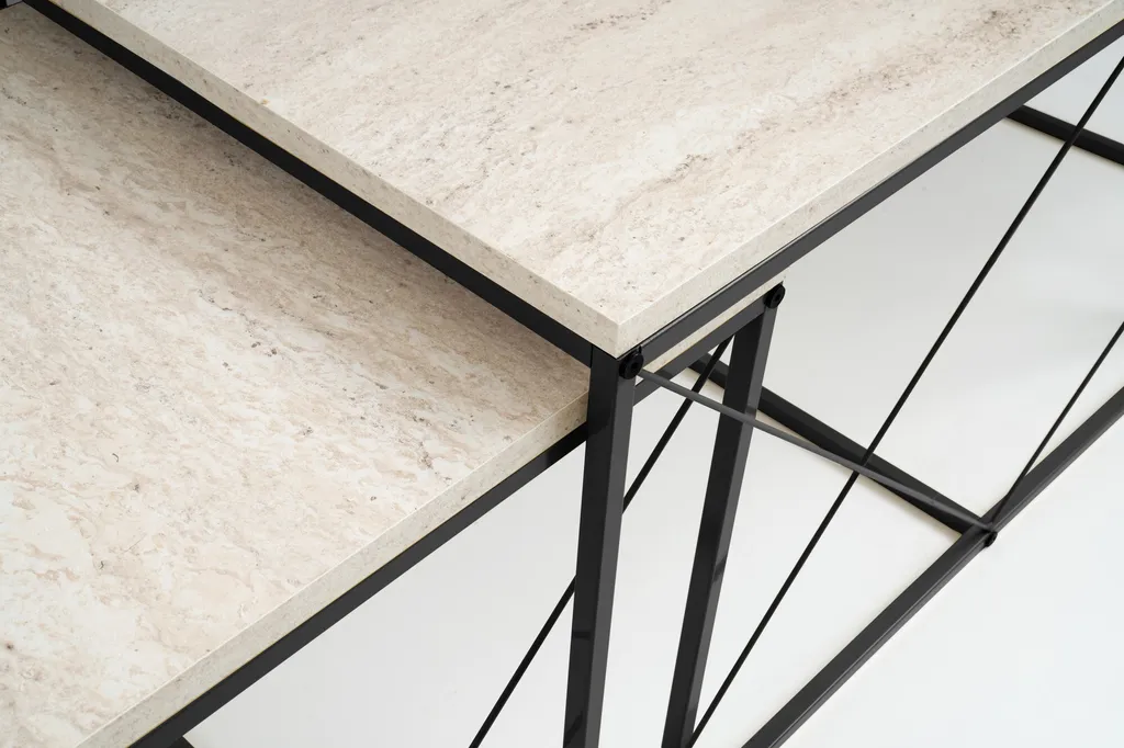 Table Basse Salon Noir Marbre Defne : Ensemble Modulable 100x52cm Design