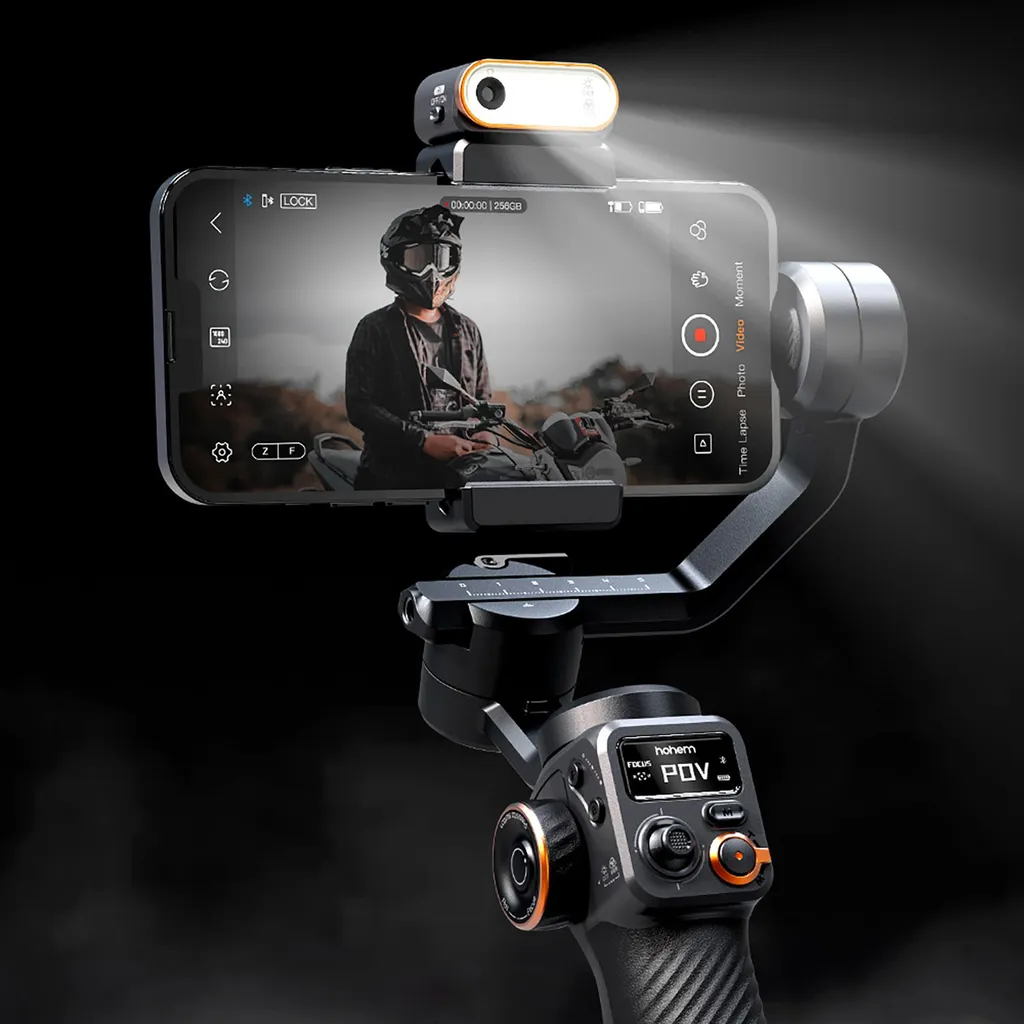 Gimbal 3 axes smartphone avec éclairage IA et commande sans fil Bluetooth