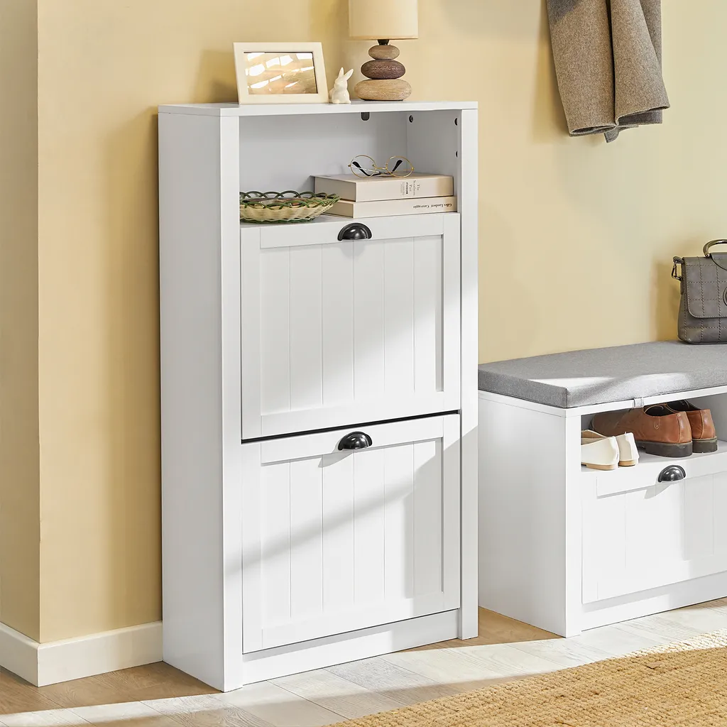 Armoire à Chaussures Gain de Place avec 2 Portes Basculantes Blanc