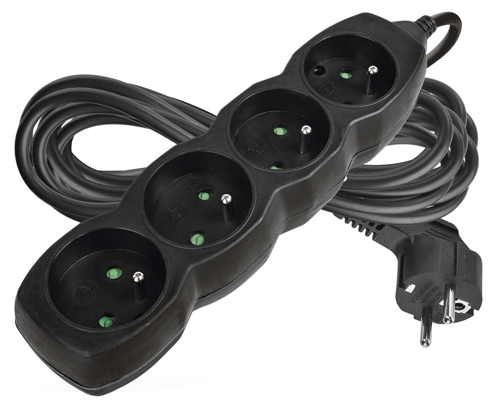 Prodlužovací kabel 5 m / 4 zásuvky / černý / PVC / 1,5 mm2
