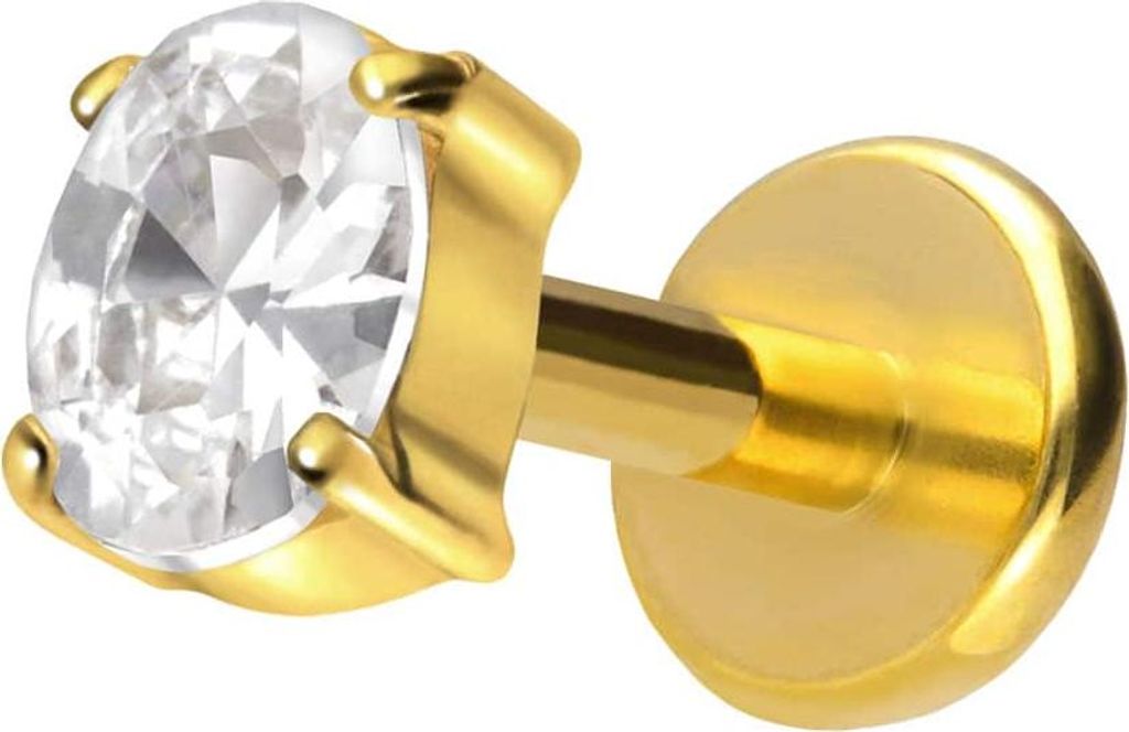 Ohrpiercing, Nasenpiercing Titan Labret mit Push Fit EINGEFASSTES KRISTALLOVAL Gold Stablänge: 7mm | Stabstärke: 1mm