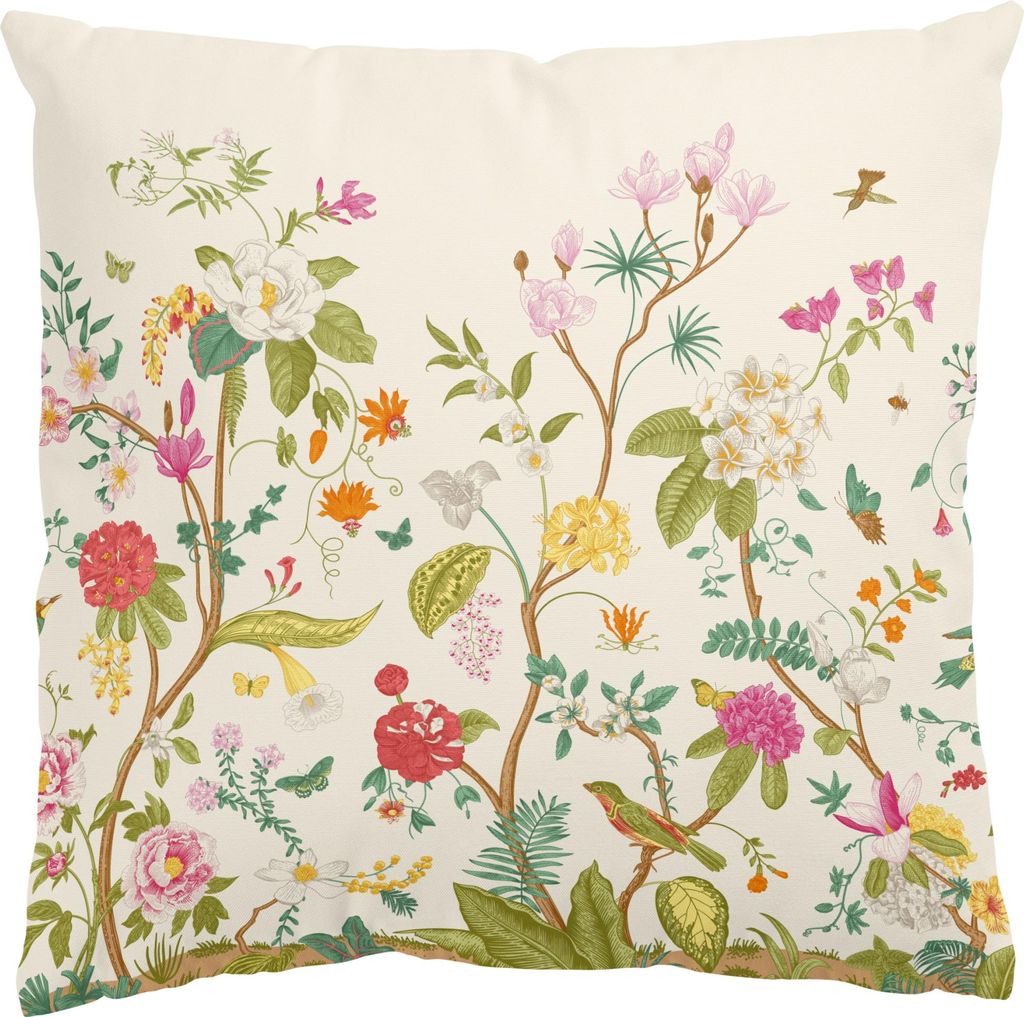 Dekokissen Blumen drinnen / Indoor Zierkissen Samt waschbar Schmetterling bunt Illustration Sofakissen ohne Füllung