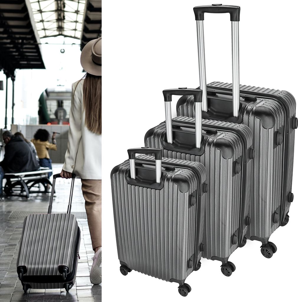 Reisekoffer Set anthrazit 3 Größen 20/24/28 Zoll ABS Teleskopstange 4 Zwillingsrollen Zahlenschloss Koffer Kofferset