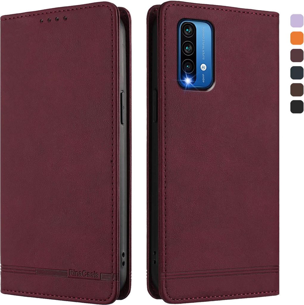 Hülle für Xiaomi Poco M3/Redmi 9T, Retro Kunstleder Ständer Klapphülle mit Kartenfächer und Magnetische Rot