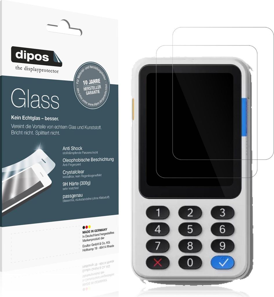 2x Schutzfolie für Zettle by Paypal Reader - Anti-Shock 9H Folie dipos Glass Kunststoffglas