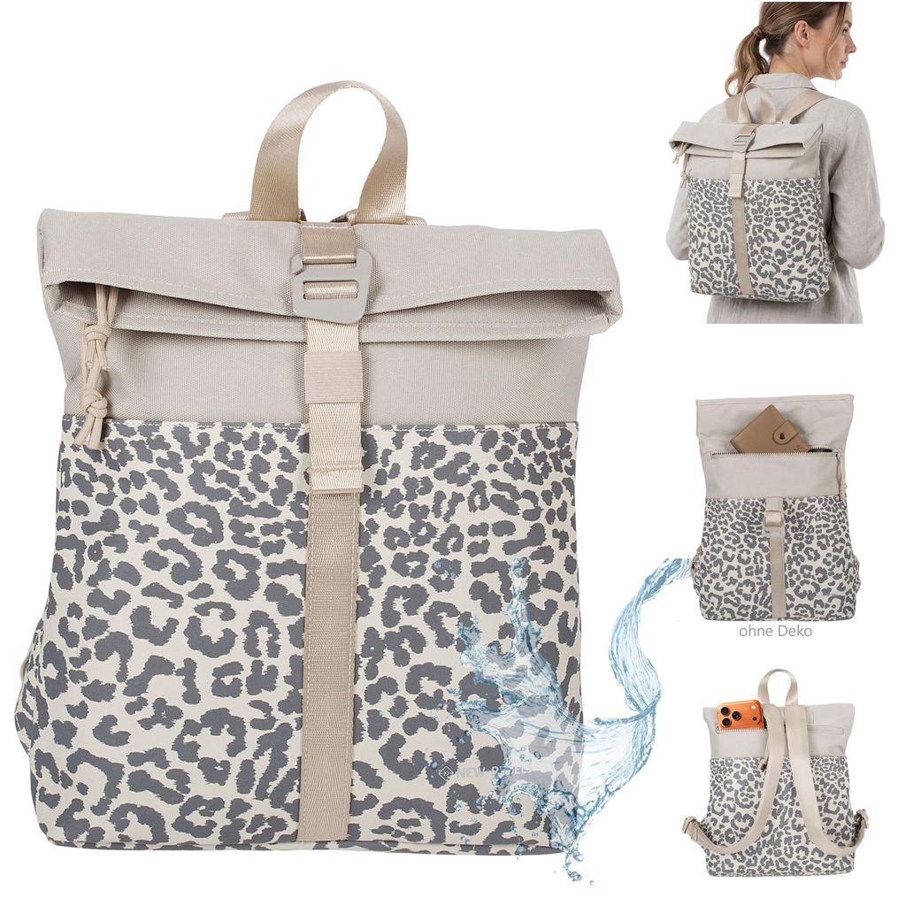 Rucksack Damen klein New Rebels Urban small Damenrucksack Handtasche Daypack Outdoor Freizeitrucksack Büro Freizeit 51 152406 Leo Leopard Beige +e