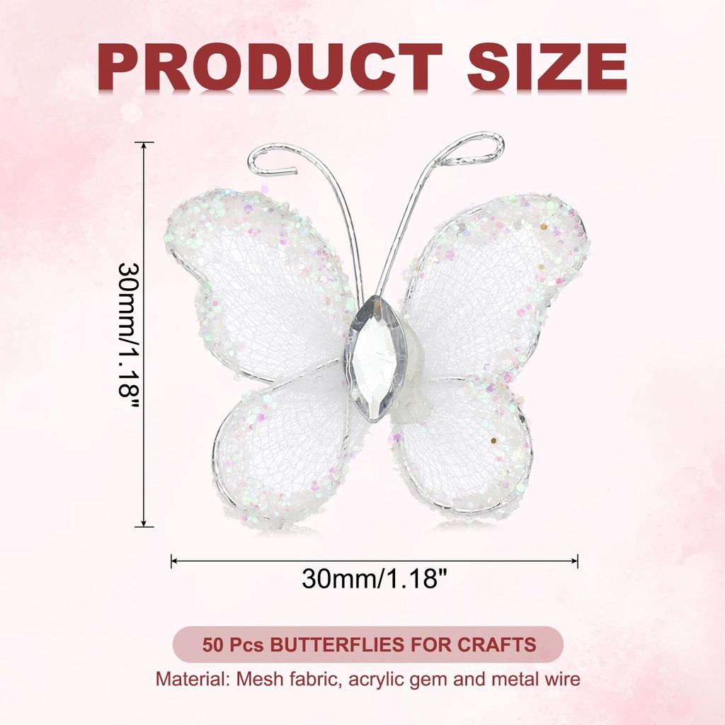 50 Stš¹ck Schmetterlinge fš¹r Bastelarbeiten, 1,2" Mesh Draht Glitzer Schmetterlinge aus Organza fš¹r DIY Bastelarbeiten Zuhause Dekoration K...