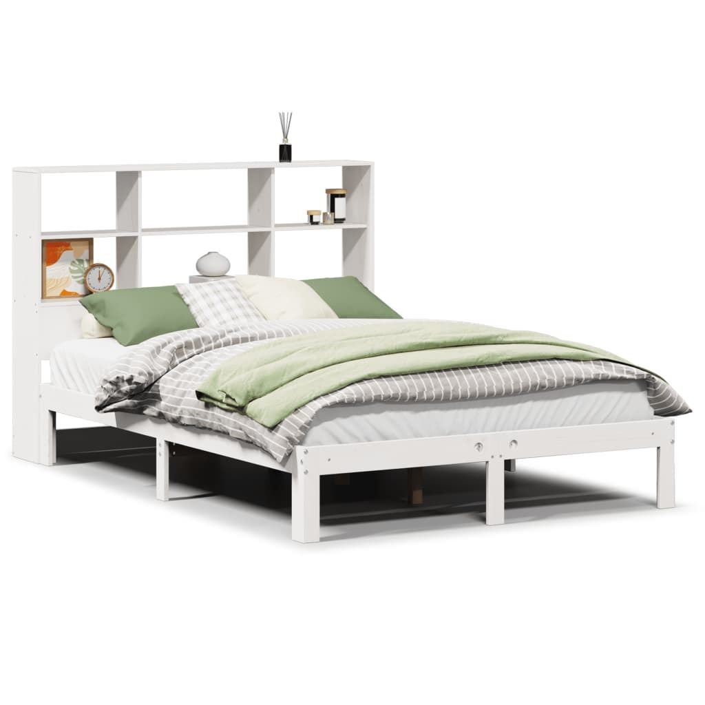 "WINTER SALE"Massivholzbett Modernes/Doppelbett - Polsterbett Erwachsene/r /Kind - mit Regal ohne Matratze - Weiß 120x190cm Kiefer - Klassische Be...
