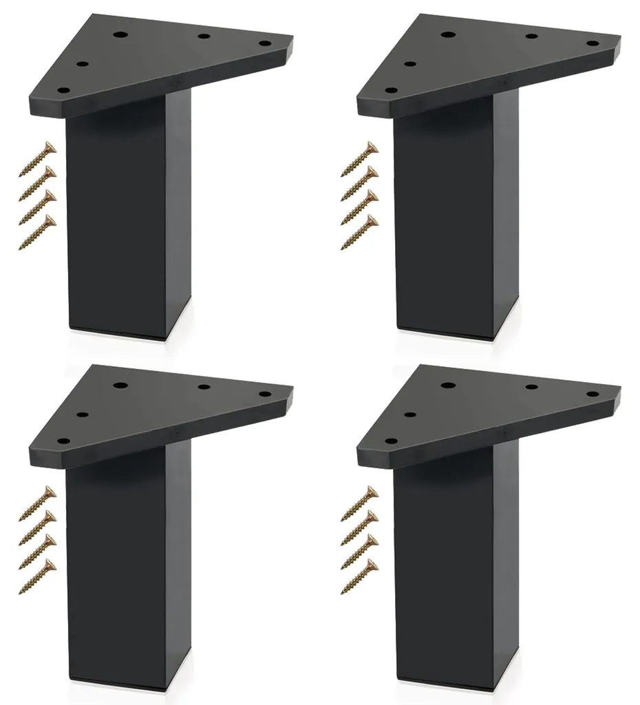 Pieds de meuble noirs 8 cm - Lot de 4 pieds design avec vis incluses
