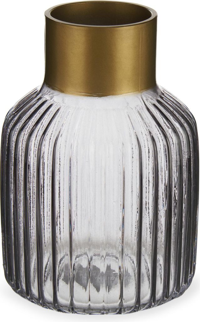 Vase Streifen Grau Gold Glas (12 x 18 x 12 cm) Produktbild 