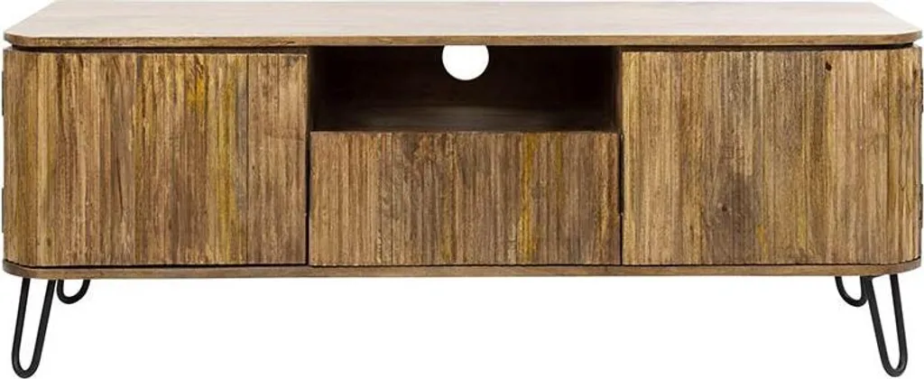 Meuble TV bois massif pour salon moderne Delhi 135 cm noir Lisa Design