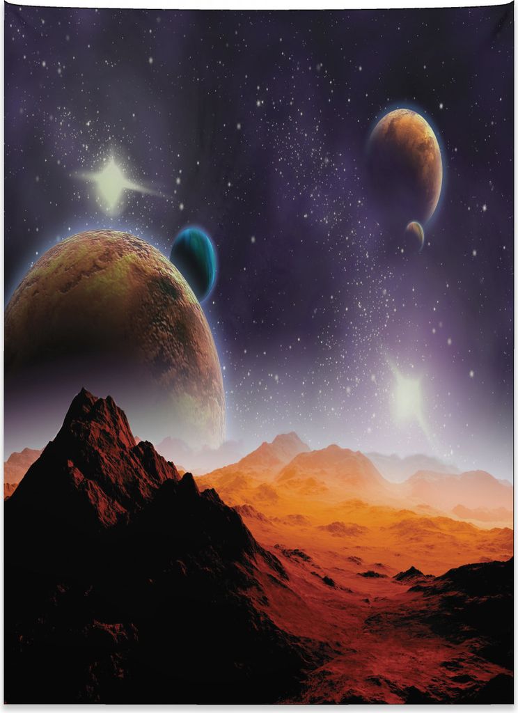 Abakuhaus Nebel Wandteppich, Solar Sky Orbit Kometen aus Weiches Mikrofaser Stoff Kein Verblassen Klare Farben Waschbar, 110 x 150 cm, Dunkelorange...