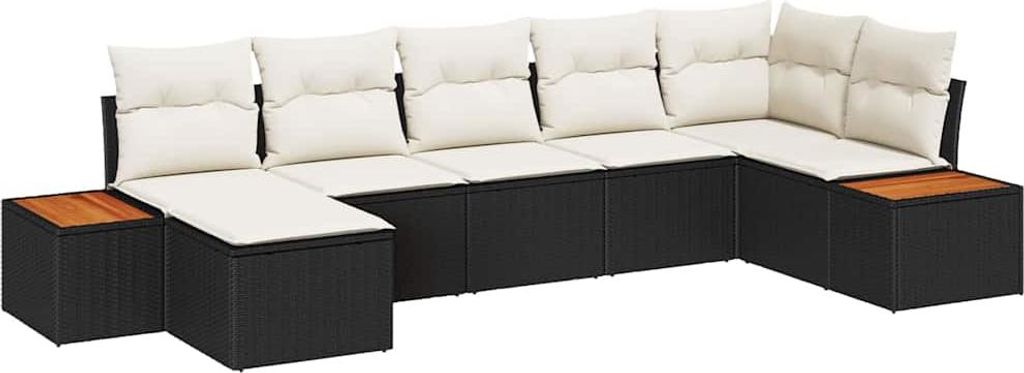 Gartensofa-set mit Kissen 7 pcs Schwarz Poly-Rattan