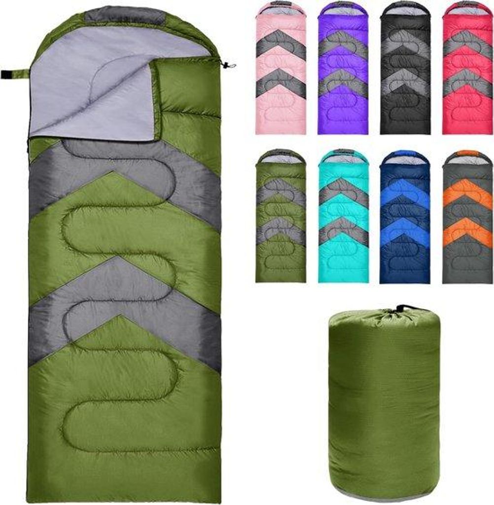 Famanu Schlafsack für Erwachsene, ultraleicht, kompakt, 3-4 Jahreszeiten, wasserfest, für Camping und Wandern (olivgrün)