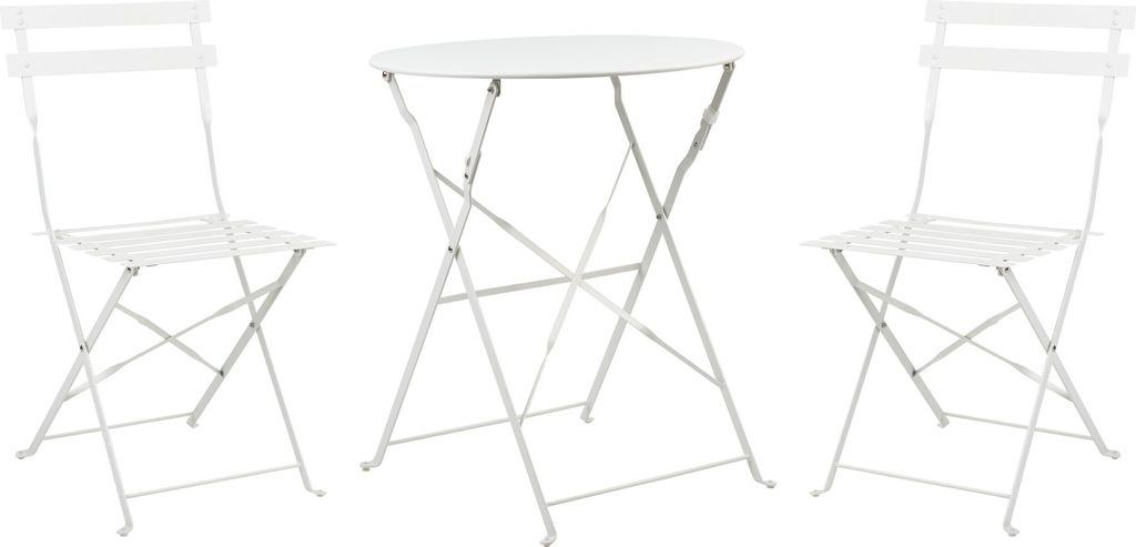 BELIANI Balkonset Weiß Stahl 3-Teilig Runder Tisch mit 2 Stühlen Zusammenklappbar Modern Französicher Stil Terrasse Garten Outdoor Ausstattung