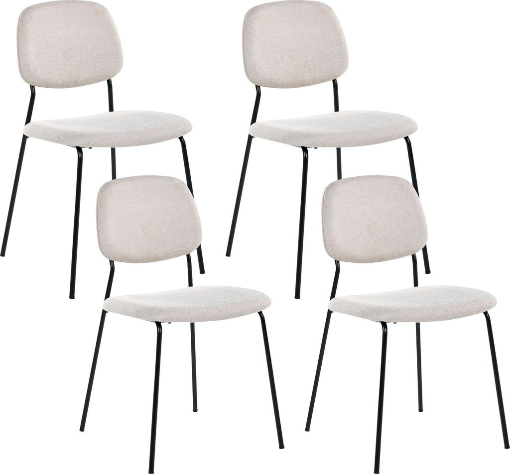 BELIANI Esszimmerstuhl 4er Set Hellbeige Stoff Schwarze Metallbeine Ohne Armlehnen Stapelbar Platzsparend Modernes Design Minimalistischer Stil Kü...