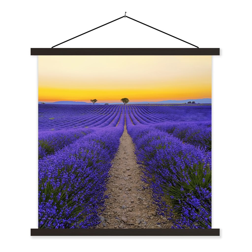 MuchoWow Textilposter Frankreich - Lavendel - Farben 90x90 cm mit schwarzem Rahmen - Magnetisches