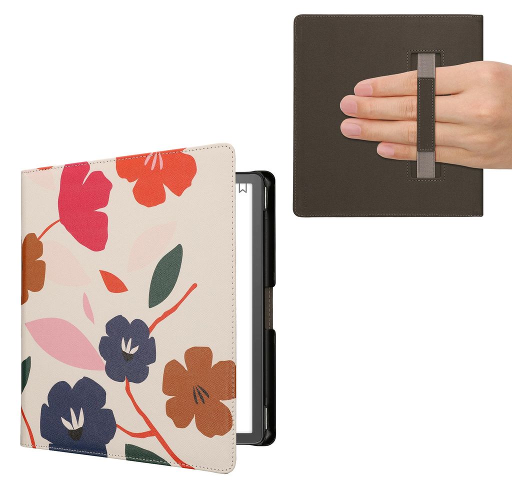 kwmobile Schutzhülle für Amazon Kindle Scribe (2022/2024) Hülle - eReader Flip Case mit Handschlaufe und Auto Sleep Funktion - Blumen Farbenfroh...