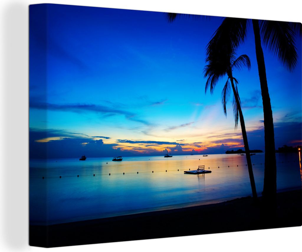 OneMillionCanvasses - Leinwandbilder - 140x90 cm, Bild eines sich im Wasser spiegelnden Sonnenuntergangs auf Jamaika, Wandbilder Kunstdruck Wandd...