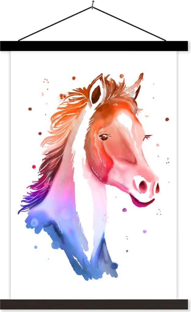 MuchoWow Textilposter Pferd - Rot - Rosa - Mädchen - Kinder - Mädchen 40x60 cm mit schwarzem Rahmen - Wanddekorationen