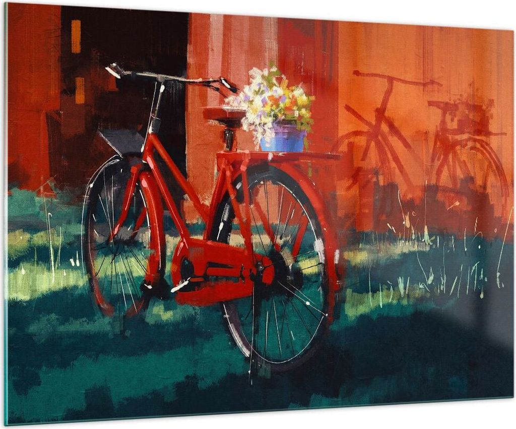 Bilder auf glas - Fahrrad Blumen - 100x70cm - Glasbilder - Produktbild 