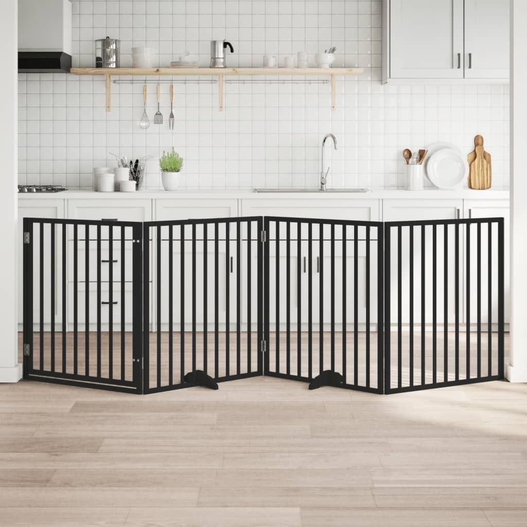 (Design 2026)4-tlg. Hundetor mit Tür Faltbar Schwarz 320cm Pappelholz Promotion977333 - Sonstiges Hundezubehör