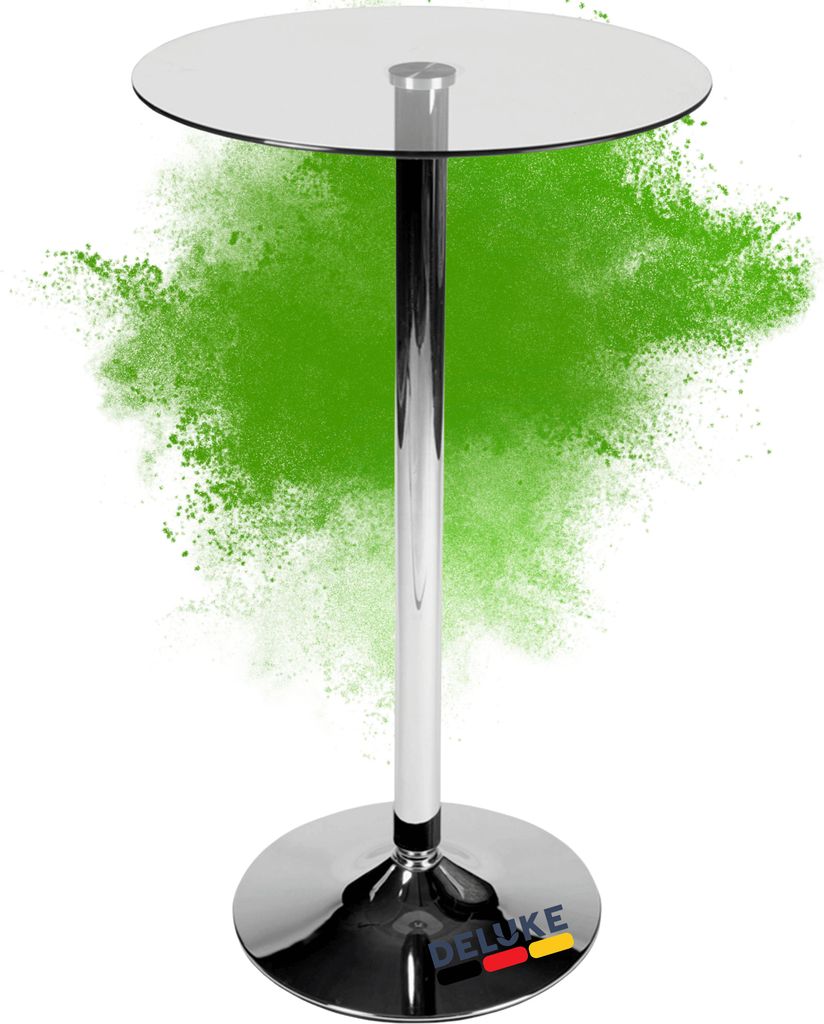 DELUKE Stehtisch Glas rund Ø 60cm THOVI - 105cm Hoch, Metall Gestell, Glasplatte | Bistrotisch Gastro Bartisch rund Hoher Tisch Hochtisch
