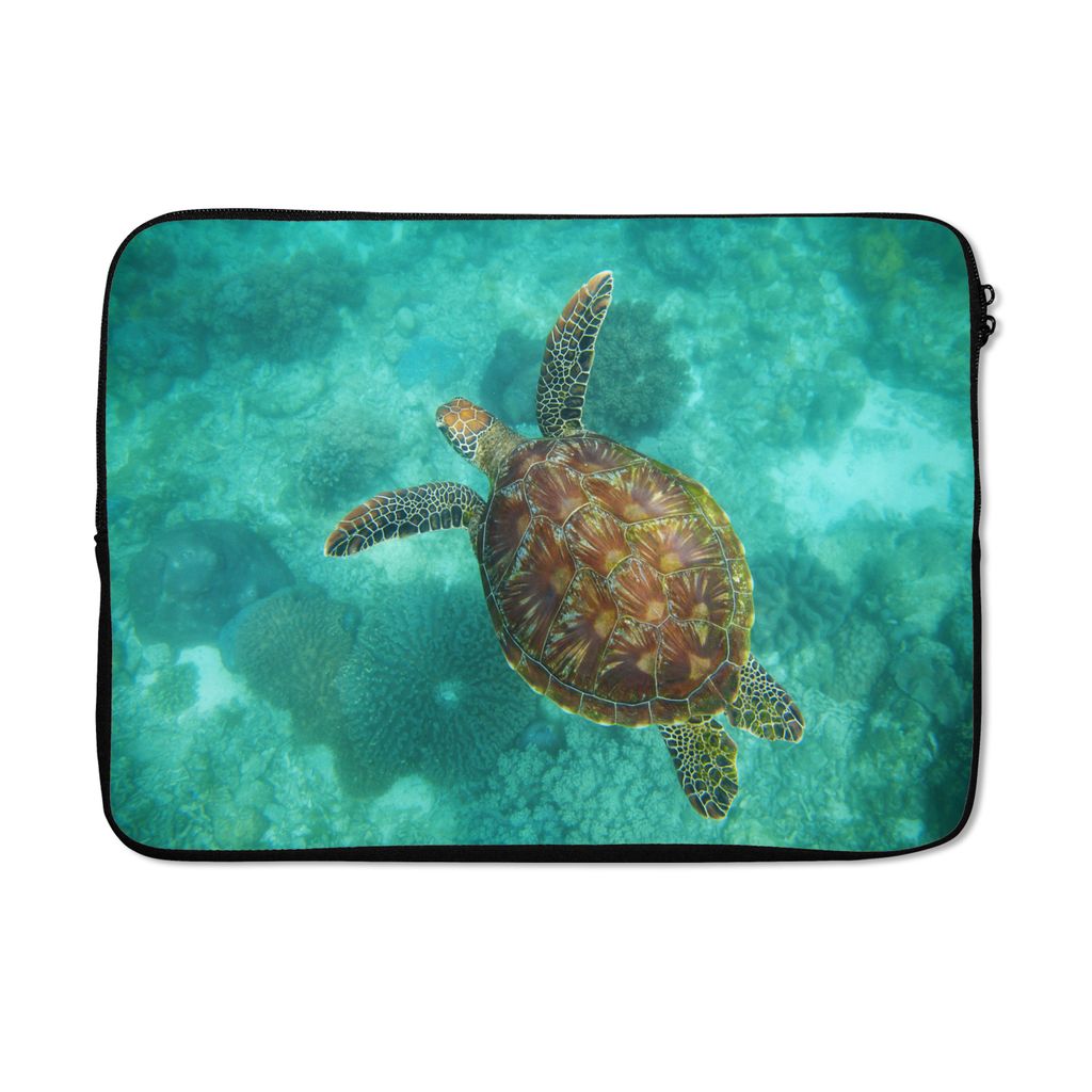 MuchoWow Laptop Hülle 13 Zoll Eine grüne Schildkröte im klaren blauen Wasser Laptoptasche - Laptophülle - Sleeve - Rundumschutz
