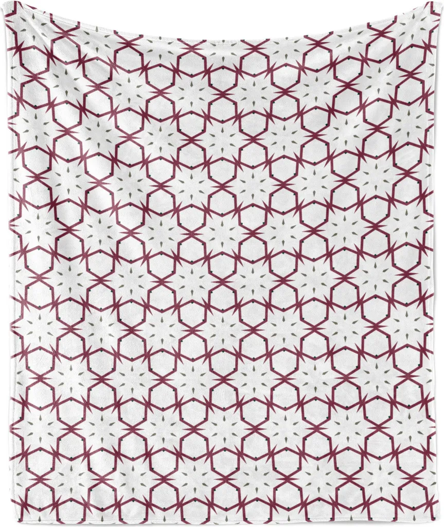ABAKUHAUS Coperta in morbido pile di flanella, motivi ripetitivi a petali collegati su sfondo tinta unita, 175 x 230 cm, bianco e rosa essiccato