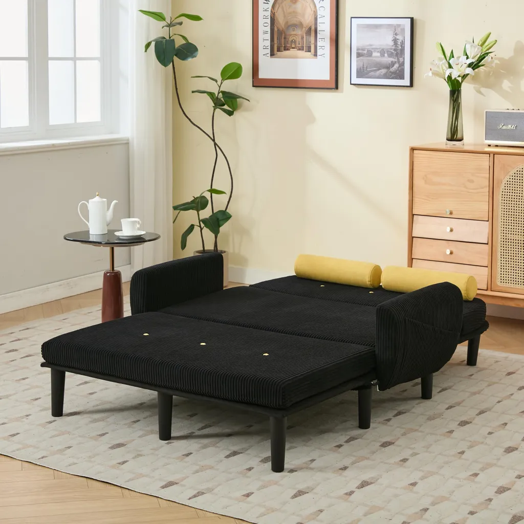Petit canapé convertible noir gain de place avec rangement pour studio