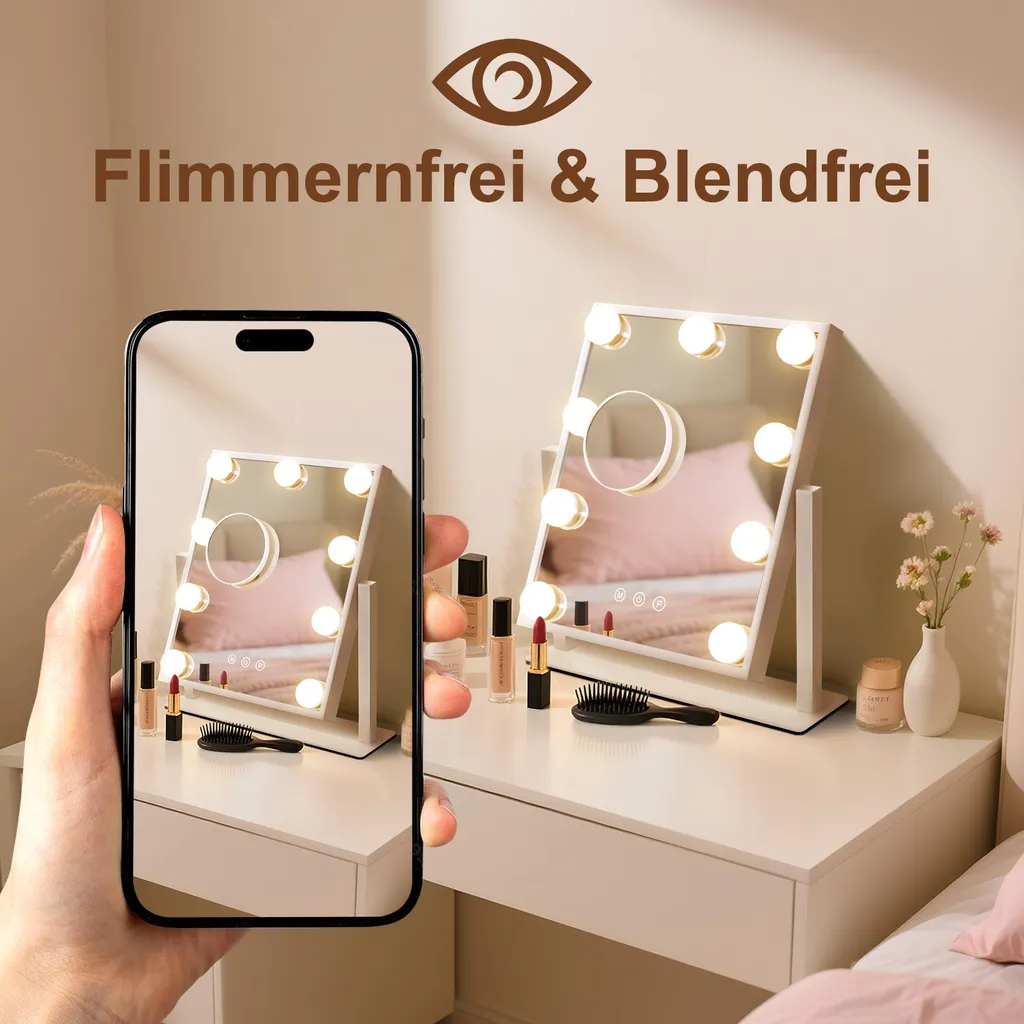 Miroir Hollywood à Intensité Variable avec Bouton Tactile et 9 LED HD