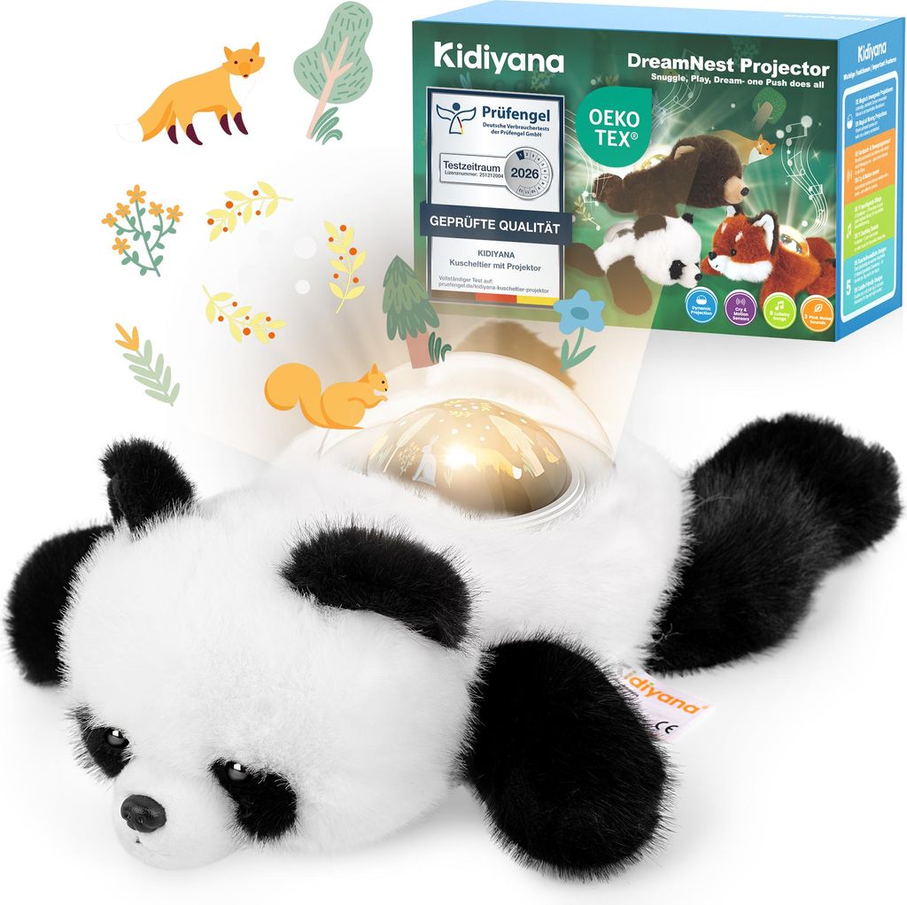Kidiyana Kuscheltier mit Baby Einschlafhilfe, Plüschtier, Schlafmusik, Bewegungs- & Weinsensor, Wiederaufladbar, Geschenk ab 0 Monat, Panda