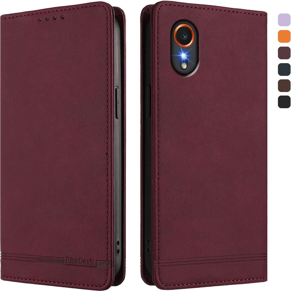 Hülle für Samsung Galaxy Xcover7, Retro Kunstleder Ständer Klapphülle mit Kartenfächer und Magnetische Rot