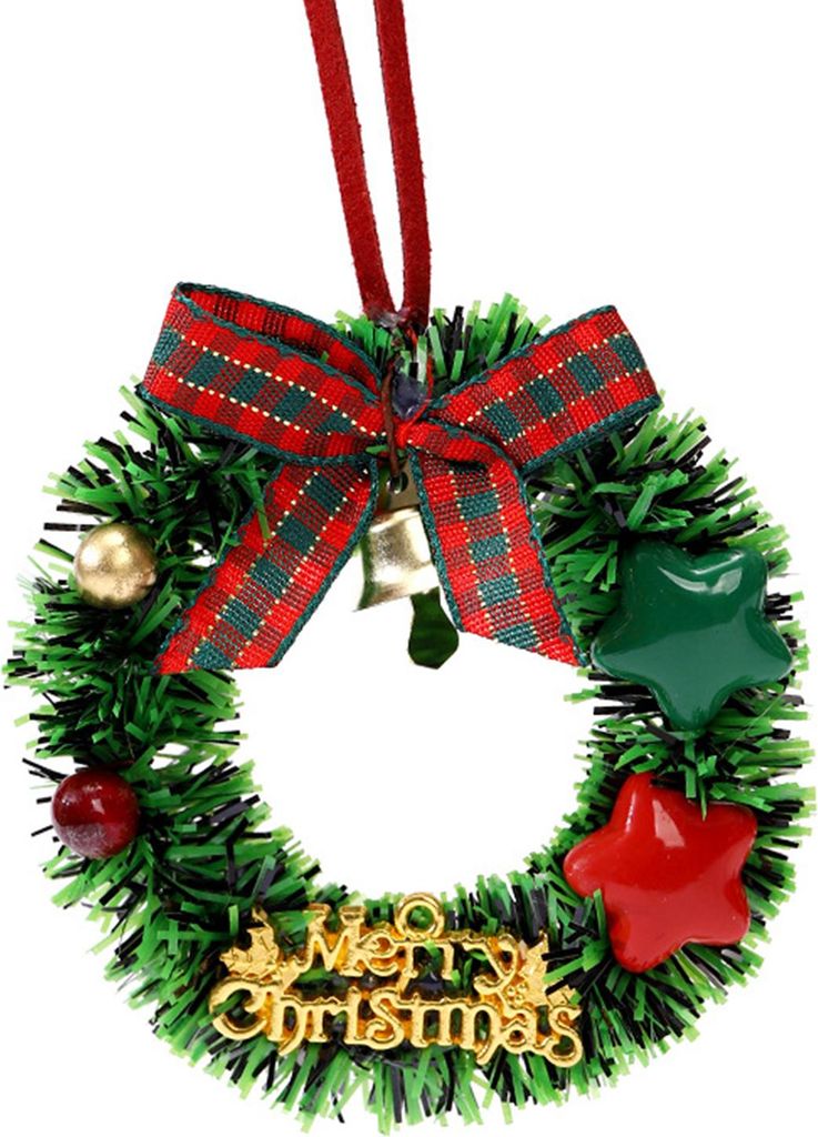 Weihnachtskranz-Dekoration, Mini-Kranz mit Schleife und Glocke, künstlicher Grünkranz für Baum, Tür, Wand, Urlaub, Heimdekoration