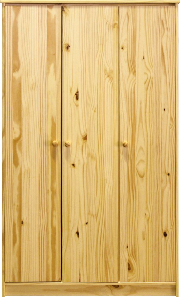 Möbilia Kleiderschrank | mit 3 Türen | Kiefer-Holz massiv | naturfarben lackiert | B 107 x T 50 x H 175 cm | 19020063 | Serie SCHRANK