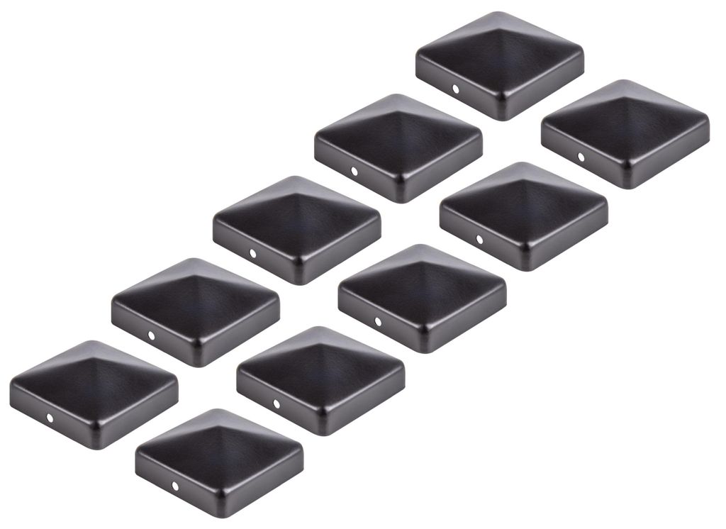 Alberts 858520 Pfostenkappe für Holzpfosten, flache Form, schwarz, 70 x 70 mm, 10er Set