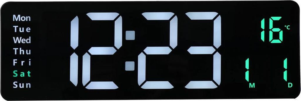 Große digitale Wanduhr - DZZ-WWHWWH-001 - 40,6 cm LED - Temperatur & Luftfeuchtigkeit - Wochentagsanzeige - Helligkeit einstellbar - 12/24 Std - S...