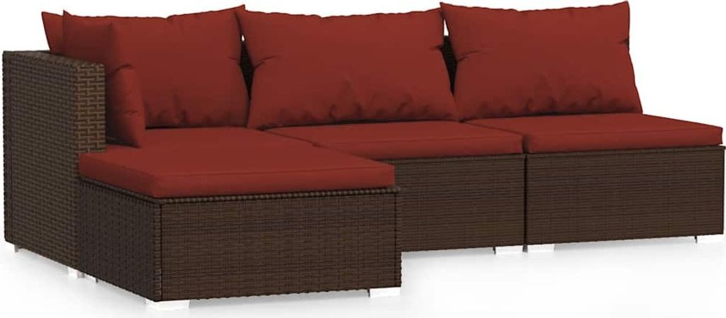 vidaXL 4-tlg. Garten-Lounge-Set mit Kissen Braun Poly Rattan
