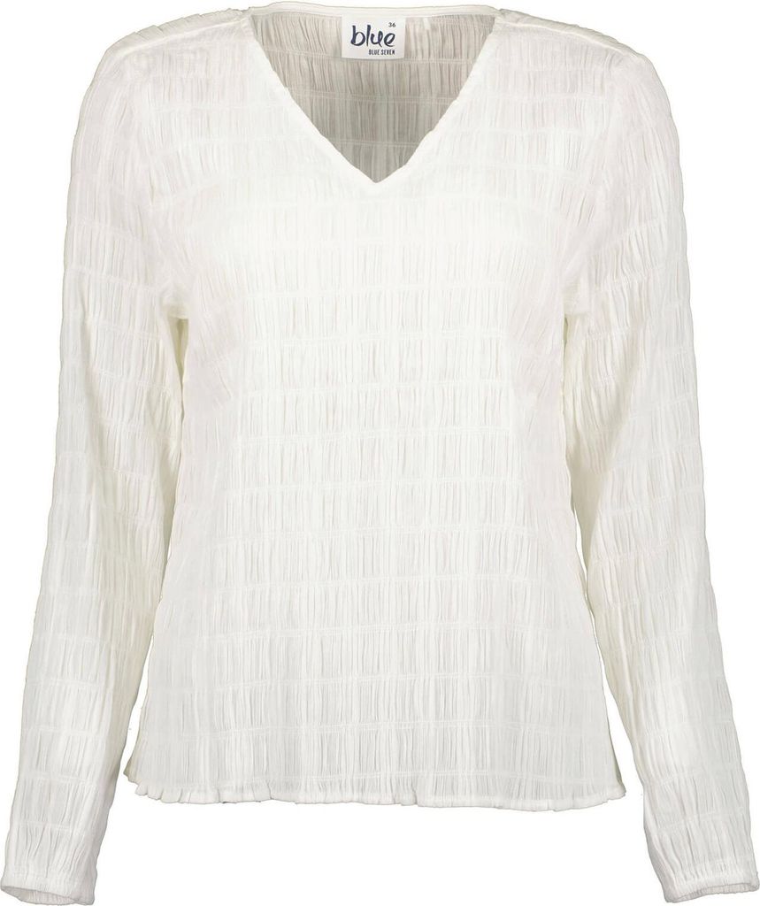 Blue Seven Damen Bluse mit V-Ausschnitt - Unifarbene Damenbluse mit elastischen Bündchen in Offwhite Größe 38