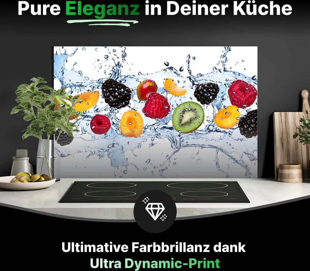 Spritzschutz Küchenrückwand Glas 80 x 50 cm Buntes Fruchtwasser-Splash Fotografie - RUECKWAND24