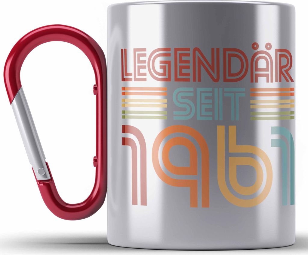 Trendation - 60. Geburtstag Edelstahl Tasse Karabiner Frau Männer Geschenk 60er Geschenkidee 60 Mutter Vater Mann Frauen Lustig Geschenke Deko (Rot)