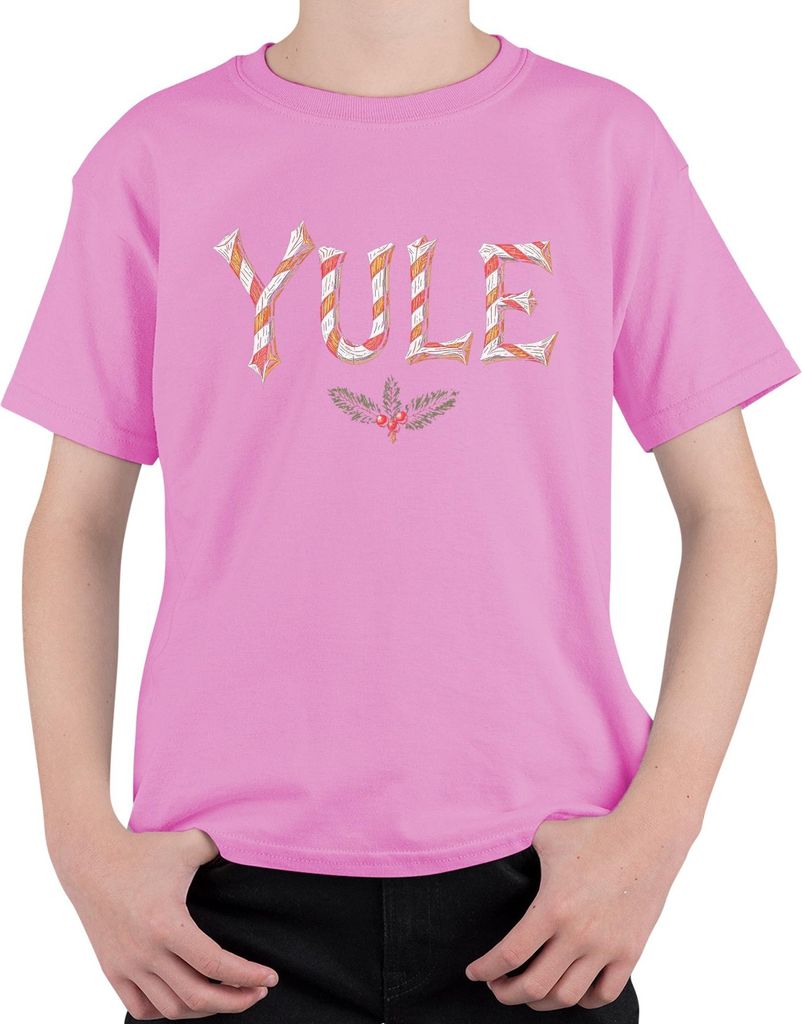 YULE Weihnachten Zuckerstange Stechpalme Vintage Geschenk Uni Kinder T-Shirt, Pink, 104