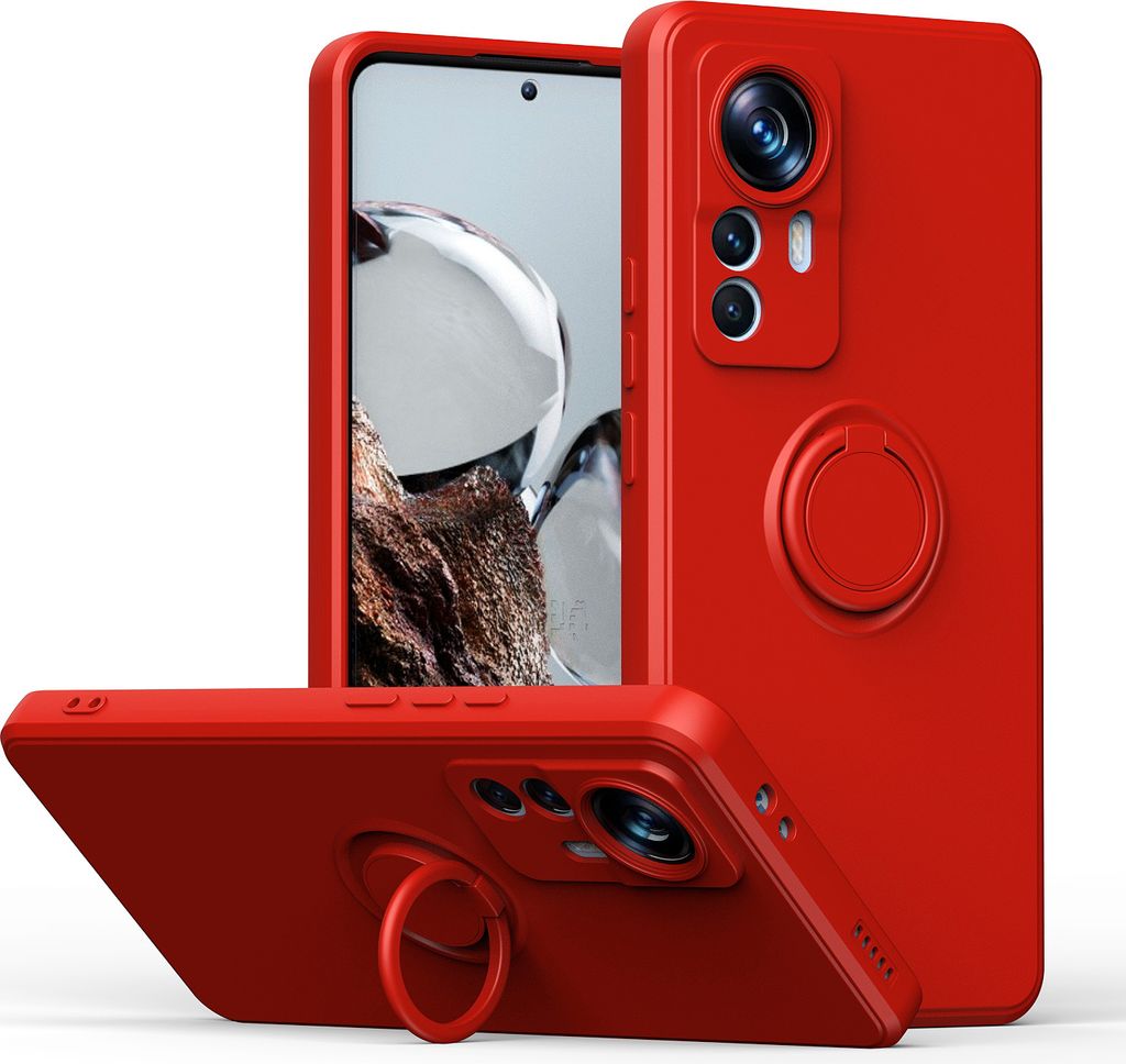 Xiaomi 12T Pro Handyhülle, Ring Halter Ständer Kratzfeste Weiche Silikon schutzhülle für Xiaomi 12T / Xiaomi 12T Pro Rot