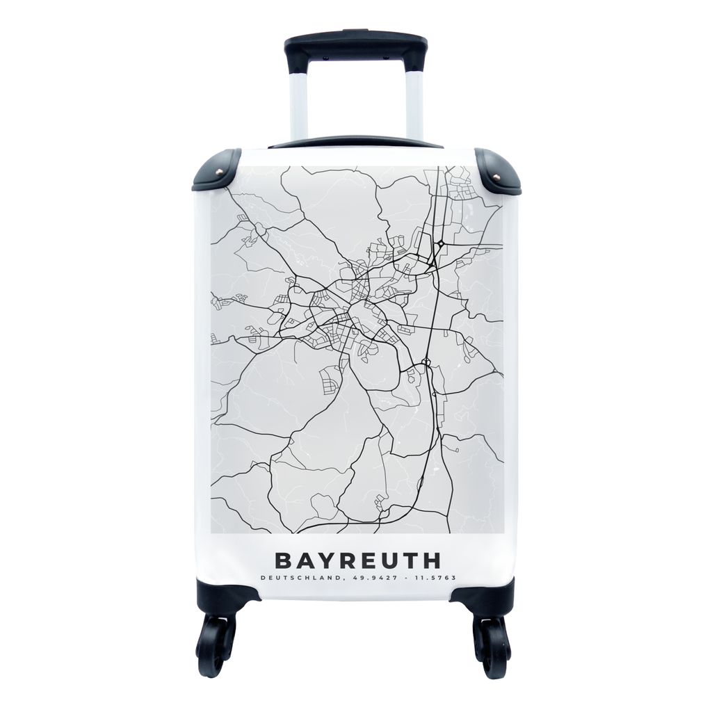 MuchoWow Koffer Handgepäck Trolley Rollkoffer Kleine Reisekoffer mit 4 Rollen - Bayreuth - Karte - Stadtplan - Deutschland - Cabin Size < 55x40x...