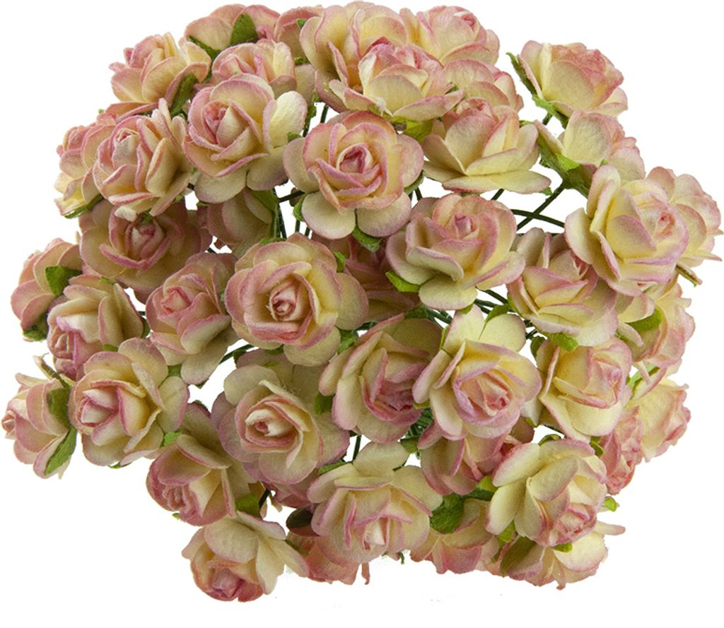 ROSEN Geöffnete 20mm 50Stk Scrapbooking Maulbeerpapier Blumen Flowers gelb-rosa