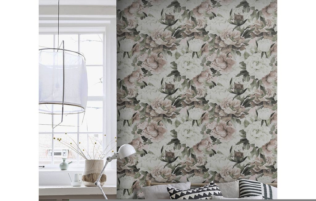 Coloray Fototapete 208x146 cm Vlies-Fototapete - Leichte Pfingstrose Blumen Pastell Pale Pfingstrosen
