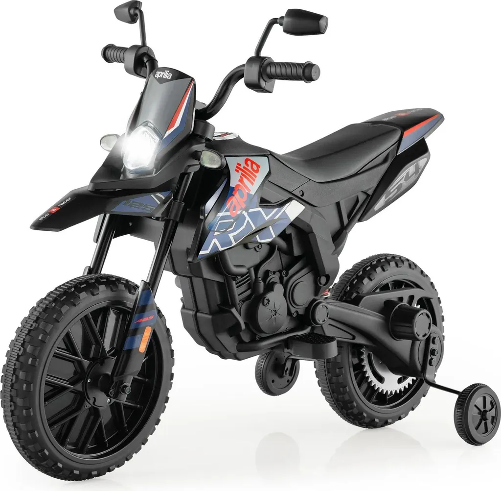 Moto enfant 12V 4 roues à cadre métal, vitesse 6km/h et musique bleu