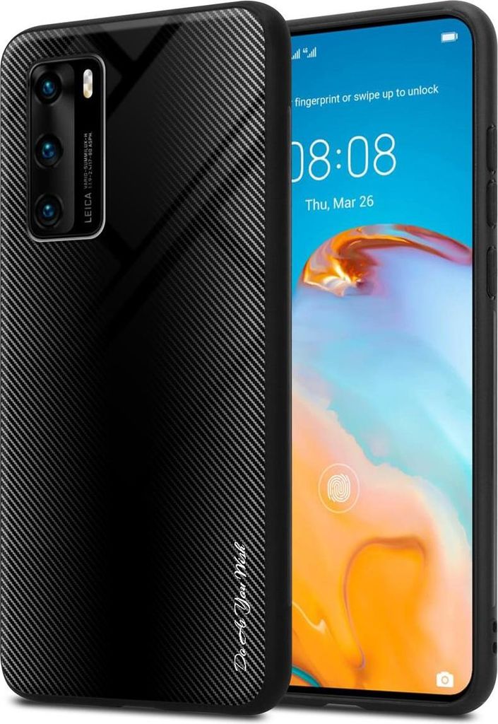 Cadorabo Hülle für Huawei P40 Schutz Hülle in Schwarz Handyhülle TPU Etui Cover Case Tempered Glas