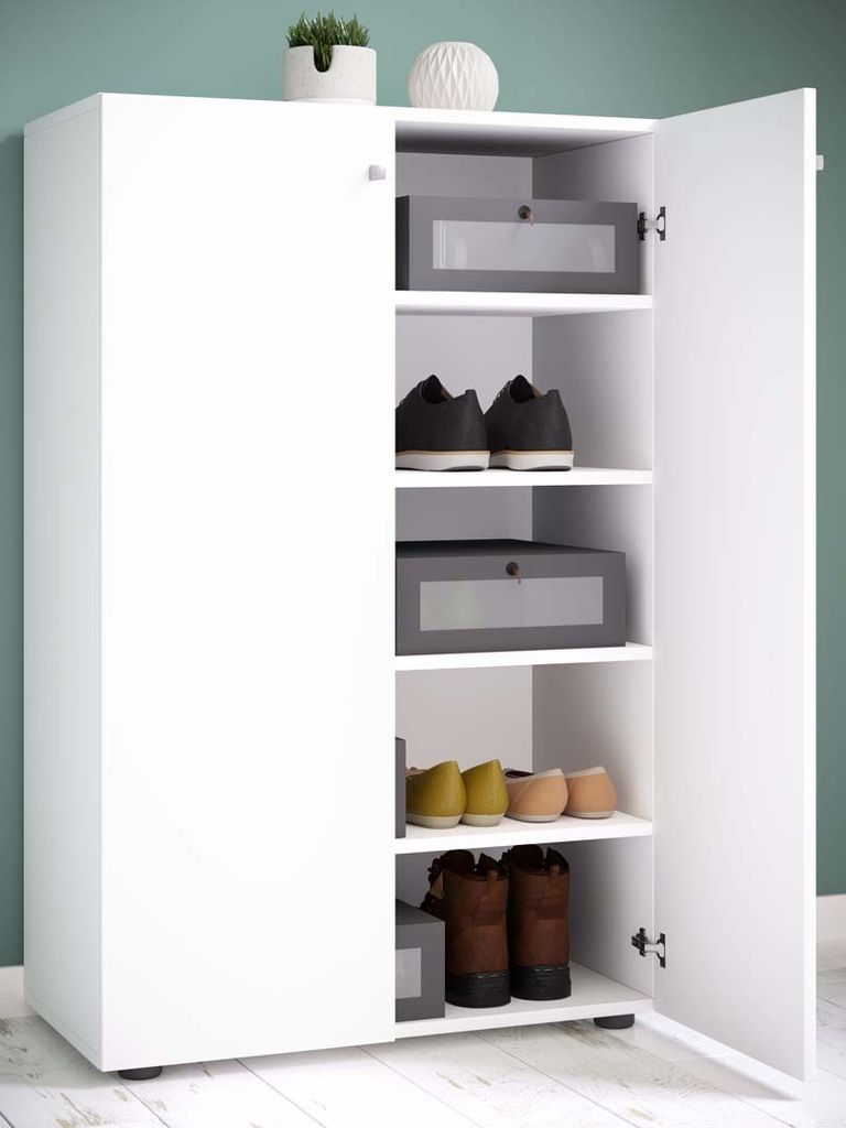 VCM Holz-Schuhschrank | Maße: H. 110 x B. 70 x T. 39 cm | Allzweckschrank | 5 Fächer | 2 Drehtüren– Lona